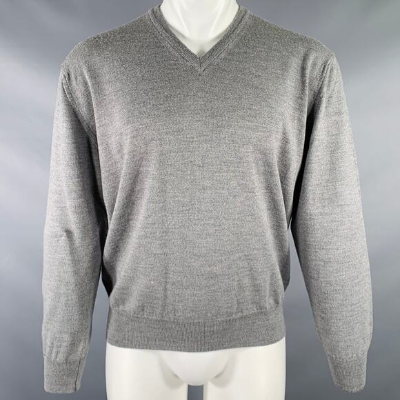 GIORGIOLINI Size M Grey Merino Wool V-Neck Pullover - Picture 1 of 8